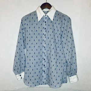 Vintage 70s Emily M. Women's Size 13/14 Button-Up - Blue White Dots Secretary